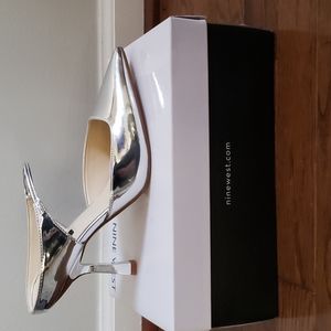 Silver Mirror Metallic Heeled Mules